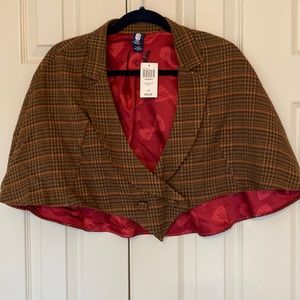 BBC Doctor Who, Hot Topic, Brown Houndstooth Cape, Steampunk sz L/X, NWT